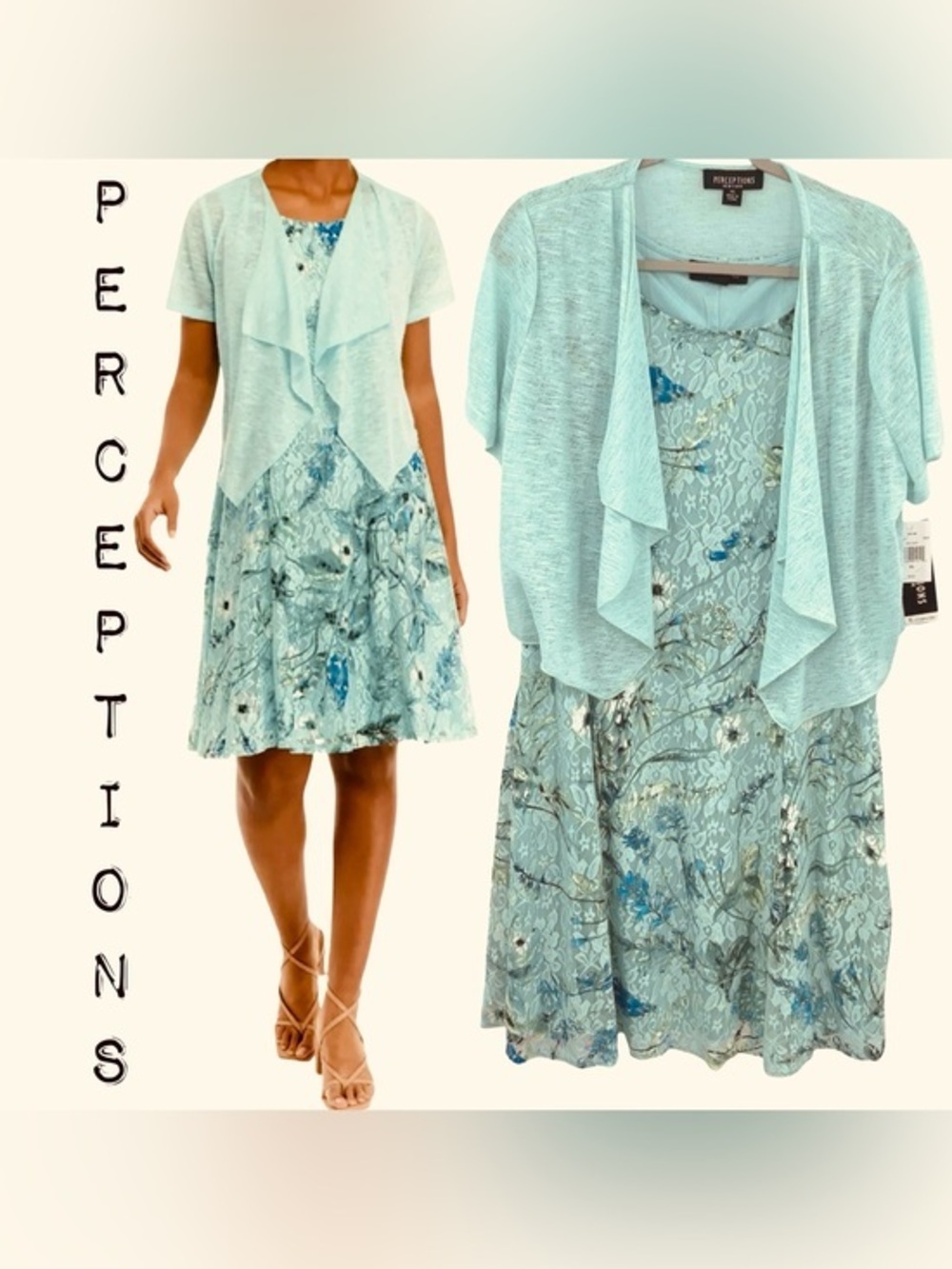 Perceptions Floral Lace Lined Fit and Flare Dress &Sweater NWT XL (Retail $89)